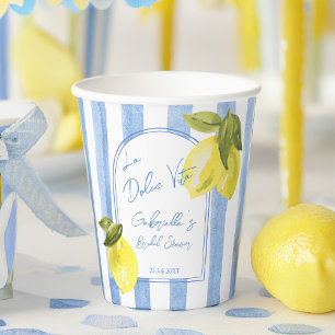 La Dolce Vita blue stripes lemons bridal shower Paper Cups