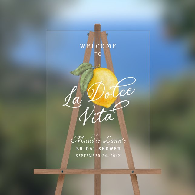 La Dolce Vita Bridal Shower Welcome Sign (Shown on an 18" x 24" clear acrylic sign)