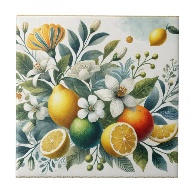 La Dolce Vita Citrus Mediterranean Decor Ceramic Tile (Front)