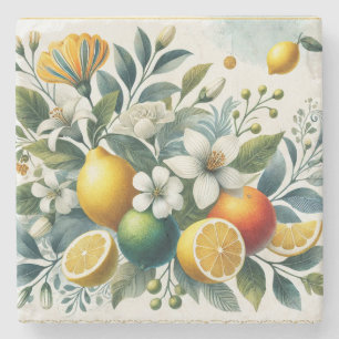 La Dolce Vita Citrus-Themed Mediterranean Blue Stone Coaster