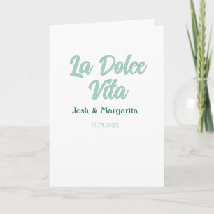 La Dolce Vita green blue pastel name date wedding  Card