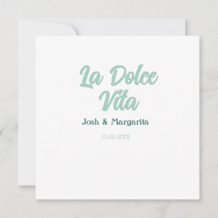 La Dolce Vita green blue pastel name date wedding  Card