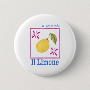 La Dolce Vita Il Limone Tee Italian Lemon Retro Su 6 Cm Round Badge