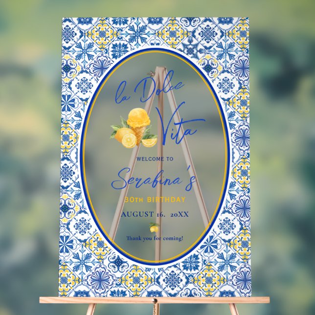 La Dolce Vita Italian Birthday Party Welcome  Acrylic Sign (Neutral)