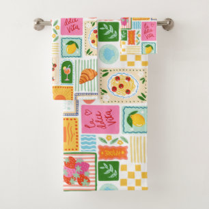 La Dolce Vita Italian French Pattern Colourful Bath Towel Set