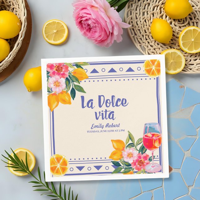 La Dolce Vita Italian Lemon Floral Bridal Shower Napkin (Creator Uploaded)