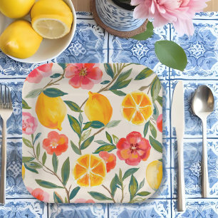 La Dolce Vita Italian Lemon & Floral Bridal Shower Paper Plate