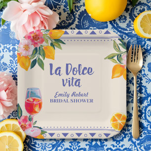 La Dolce Vita Italian Lemon & Floral Bridal Shower Paper Plate