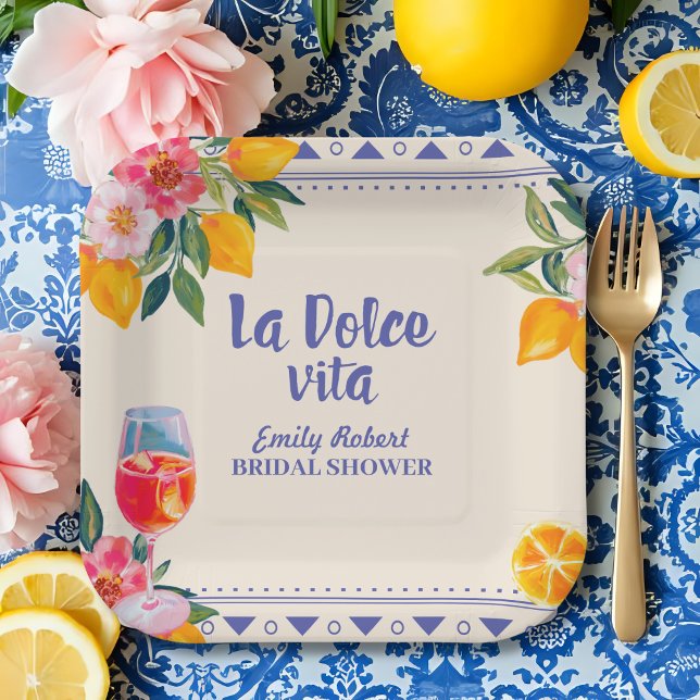 La Dolce Vita Italian Lemon & Floral Bridal Shower Paper Plate (Creator Uploaded)
