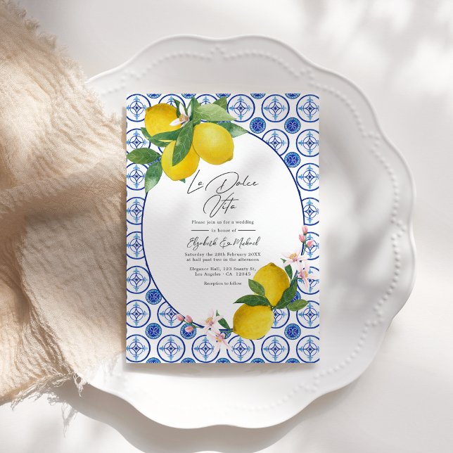 La Dolce Vita Italian Lemon Tiles Wedding QR Code Invitation (La Dolce Vita Italian Lemon Tiles Wedding QR Code Invitation)