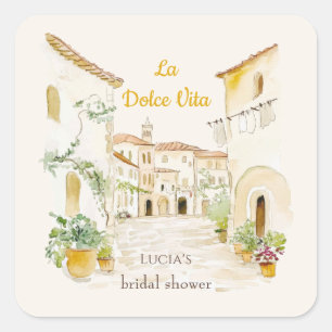 La Dolce Vita Italian Street Bridal Shower Square Sticker