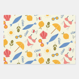 La Dolce Vita Italian Summer beach food pattern Wrapping Paper Sheet