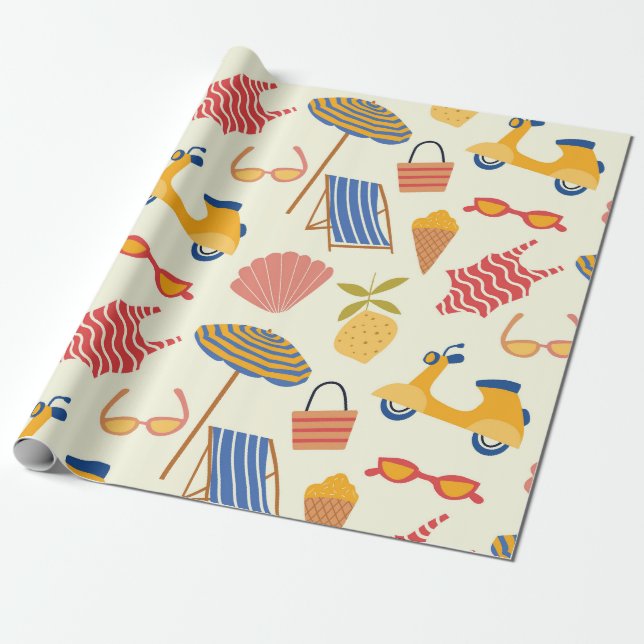 La dolce Vita Italian summer beach Pattern  Wrapping Paper (Unrolled)