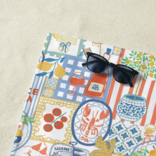 La Dolce Vita Italian Summer Lemon Mediterranean  Beach Towel