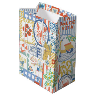 La Dolce Vita Italian Summer Lemons Mediterranean  Medium Gift Bag