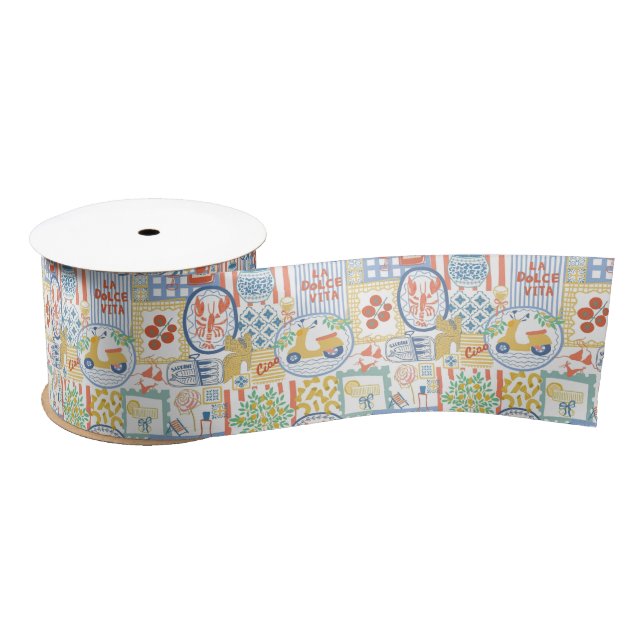 La Dolce Vita Italian Summer Lemons Mediterranean  Satin Ribbon (Spool)