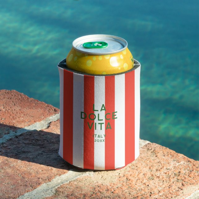 La Dolce Vita Italy Travel Red Cabana Stripes Can Cooler (In Situ Pool)