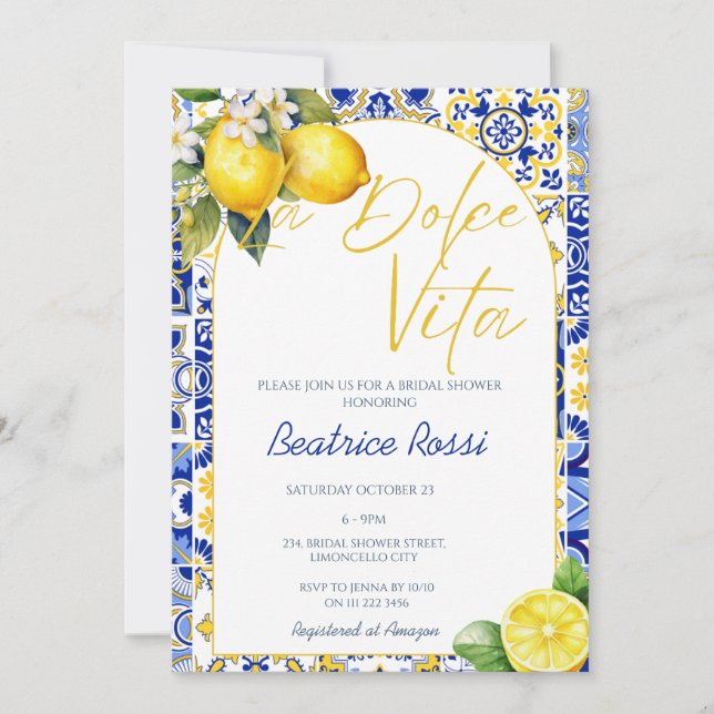 La Dolce Vita Lemon Amalfi Positano Bridal Shower Invitation (Front)