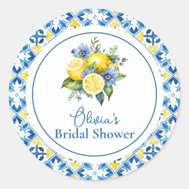La Dolce Vita Lemon Bridal Shower Classic Round Sticker (Front)