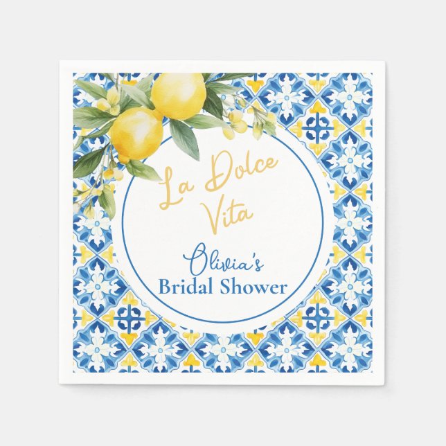 La Dolce Vita Lemon Bridal Shower Napkin (Front)