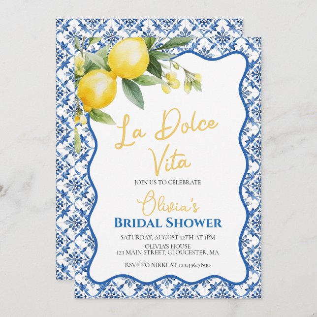 La Dolce Vita Lemon floral Bridal Shower Invitatio Invitation (Front/Back)
