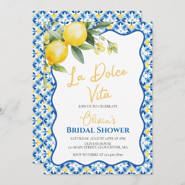 La Dolce Vita Lemon floral Bridal Shower Invitatio Invitation (Front/Back)
