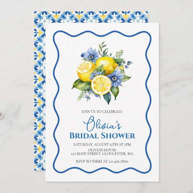 La Dolce Vita Lemon floral Bridal Shower Invitation (Front/Back)
