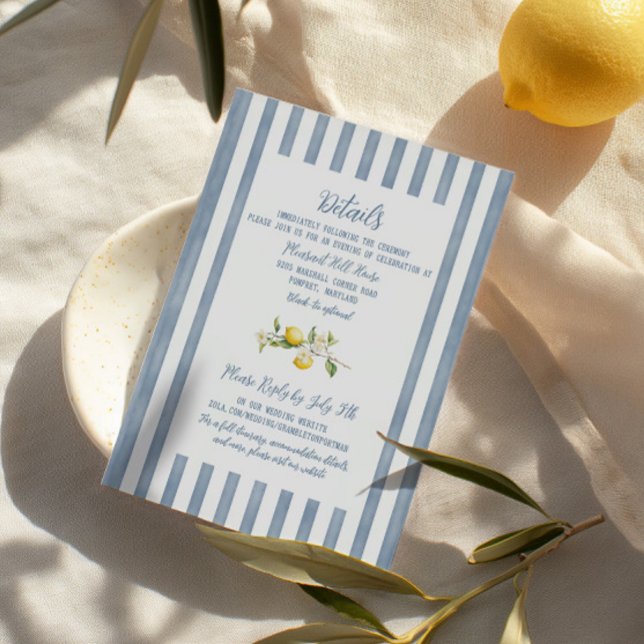 La Dolce Vita Lemon Floral Wedding Enclosure Card (Italian-themed details card with lemons and floral accents. Perfect for a citrus-themed wedding.)