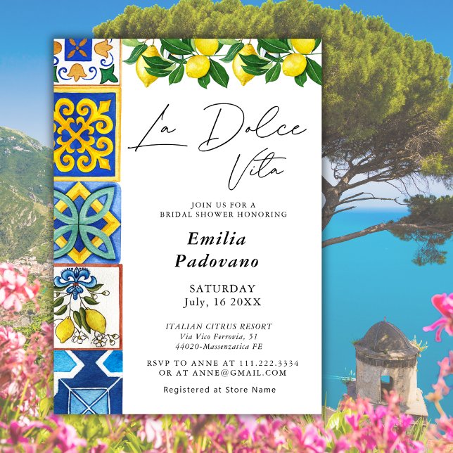 La Dolce Vita Lemon Italian Tiles Bridal Shower Invitation (Creator Uploaded)