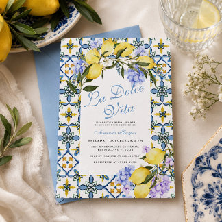 La Dolce Vita Lemon Italy Blue Tiles Bridal Shower Invitation