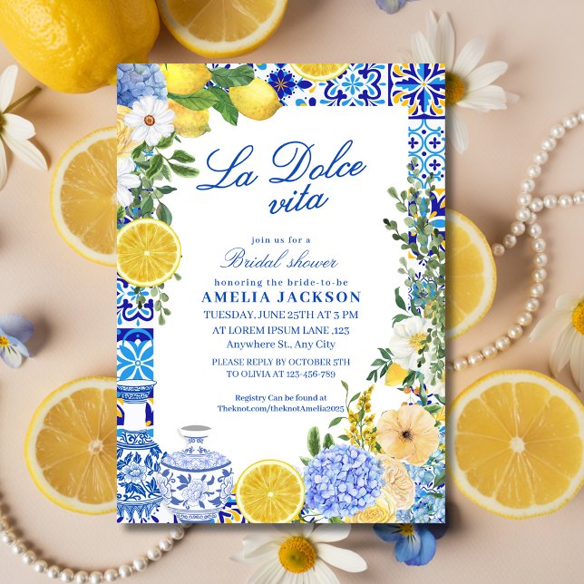 La Dolce Vita Lemon Mediterranean Bridal shower Invitation (Creator Uploaded)
