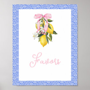 La Dolce Vita Lemon Pink Bow Baby Shower Favours Poster