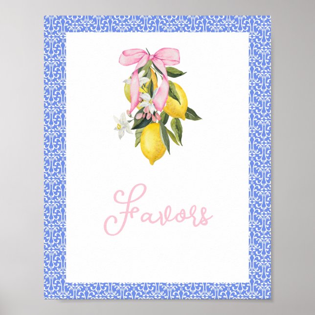 La Dolce Vita Lemon Pink Bow Baby Shower Favours Poster (Front)