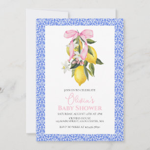 La Dolce Vita Lemon Pink Bow Baby Shower Invitation