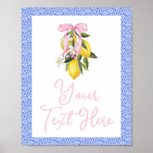 La Dolce Vita Lemon Pink Bow Baby Shower Poster