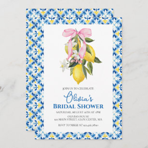 La Dolce Vita Lemon Pink Bow Bridal Shower Invitation