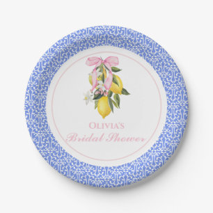 La Dolce Vita Lemon Pink Bow Bridal Shower Paper Plate