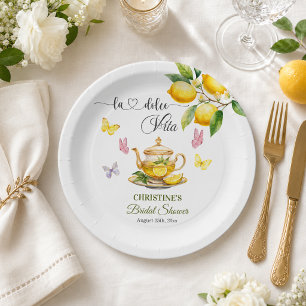 La Dolce Vita Lemon Teapot Bridal Shower Paper Plate