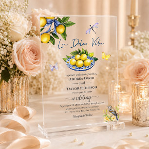 La Dolce Vita Lemons and Bird Wedding Acrylic Invitations