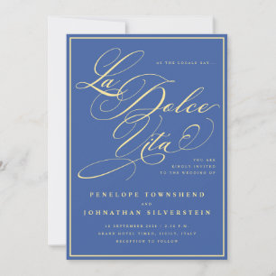 La Dolce Vita Mediterranean Blue Yellow Wedding Invitation