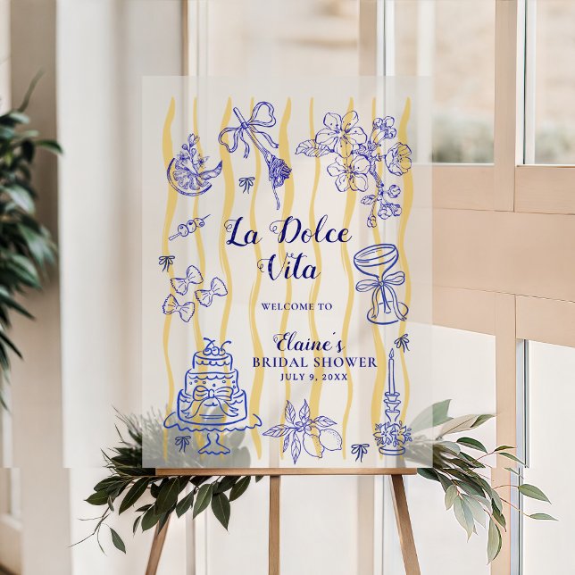 La Dolce Vita Mediterranean Bridal Shower Welcome Acrylic Sign (Creator Uploaded)