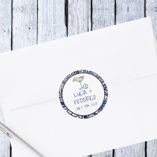 La Dolce Vita mediterranean Italian blue tile Classic Round Sticker