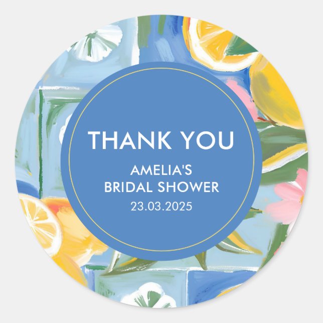 La dolce vita mediterranean summer Bridal Shower  Classic Round Sticker (Front)