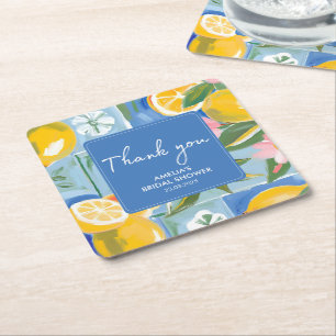 La dolce vita mediterranean summer Bridal Shower  Square Paper Coaster