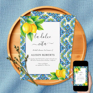  La Dolce Vita Mediterranean tiles bridal shower Invitation