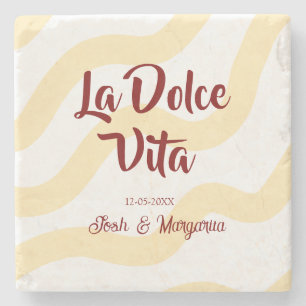La Dolce Vita peach wedding couple Name mauve Stone Coaster