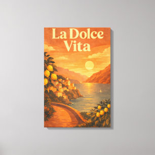La Dolce Vita – Retro Italian Coast Travel Poster Canvas Print