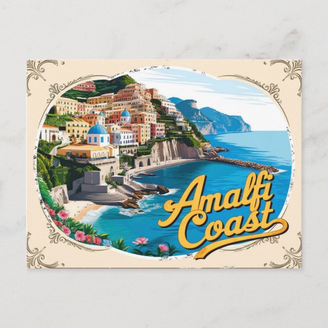 La Dolce Vita Retro: Vintage Amalfi Coast Postcard (Front)