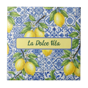 La Dolce Vita Sicilian Lemon, Blue Maiolica Patter Ceramic Tile