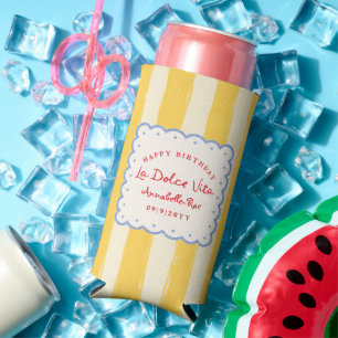 La Dolce Vita Striped Italian Birthday Custom Name Seltzer Can Cooler